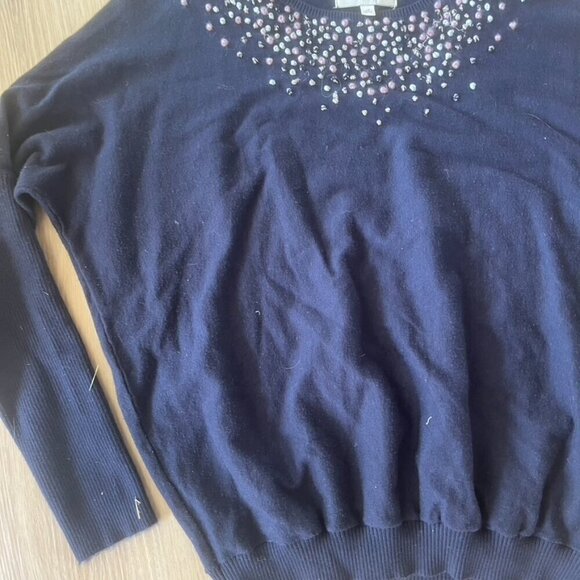 ** ANGEL OF THE NORTH ANTHROPOLOGIE Navy POM POM CASHMERE BLEND SWEATER XS - Picture 2 of 8